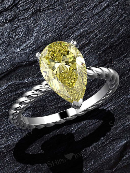 Yellow [R 0892] 925 Sterling Silver High Carbon Diamond Water Drop Dainty Band Ring